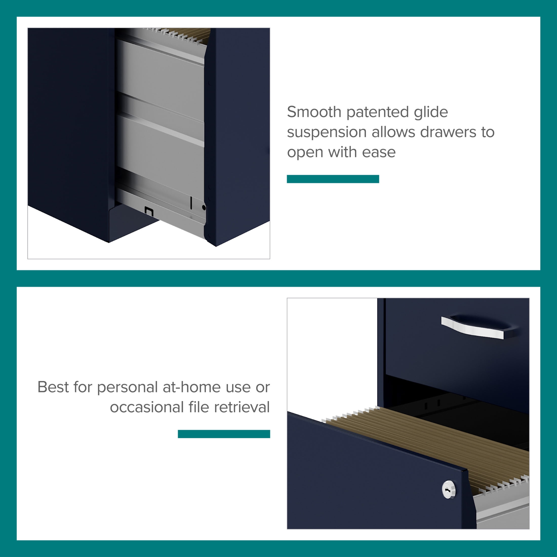 Space Solutions 18" Deep 2 Drawer Letter Width Vertical File Cabinet, Navy