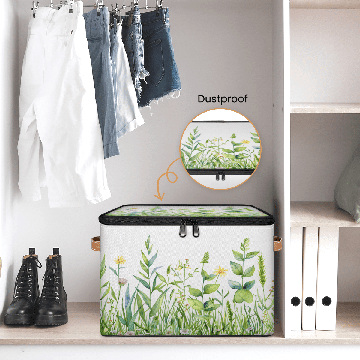 CURLYOOT Spring Floral Fabric Storage Bins with Lids, Farmhouse Summer Flowers Foldable Storage Boxes Washable Storage Cube, Closet Bedroom Home Organizer Containers with Handles