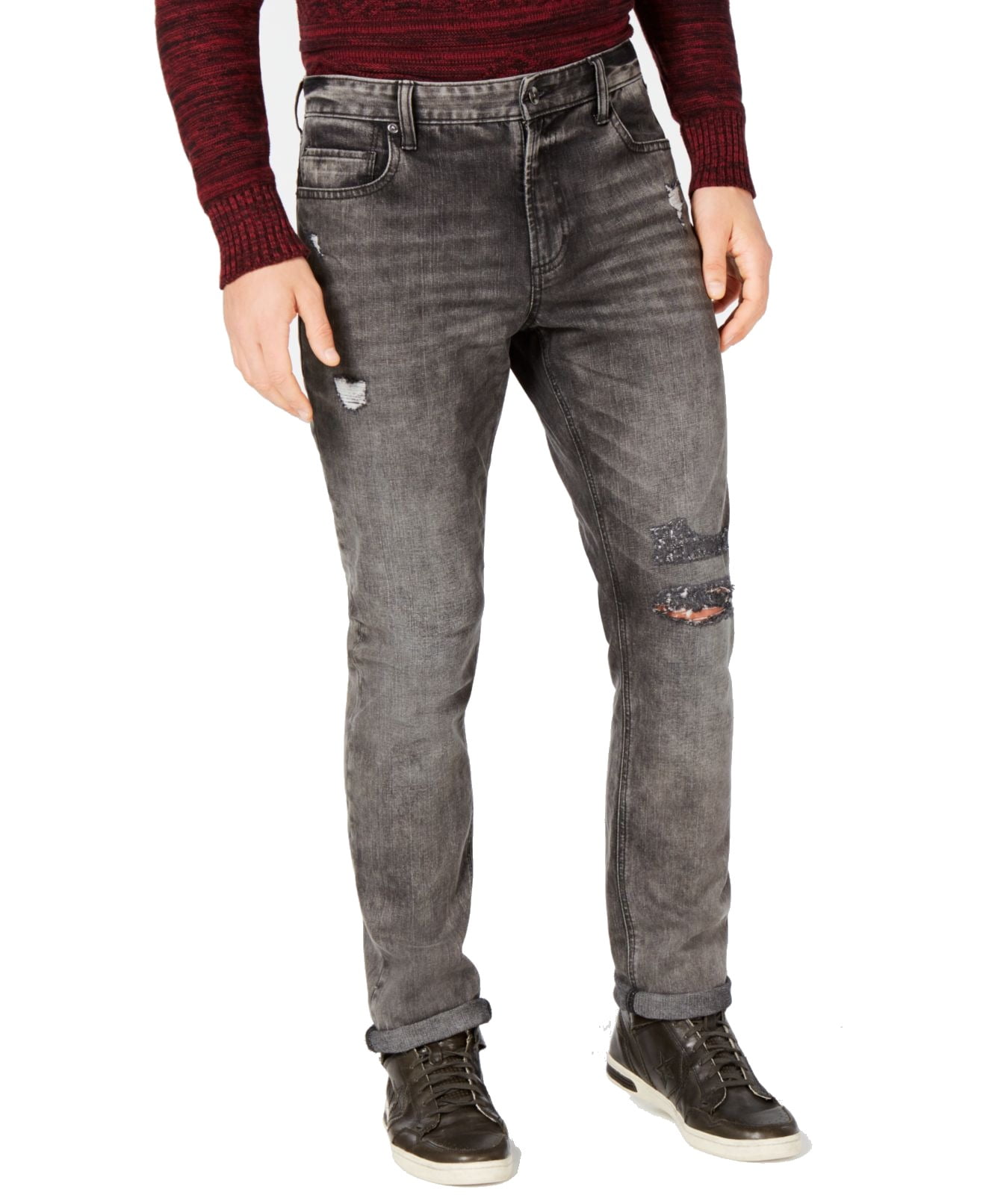 Mens Jeans 36X34 Slim Fit Ripped Zip 