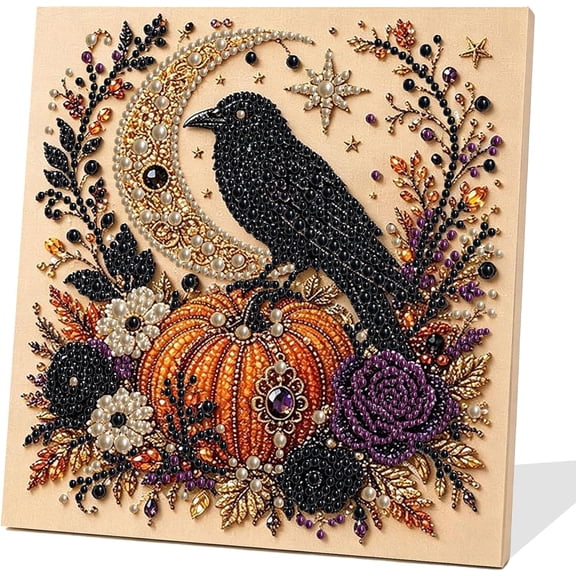 Halloween Crow Pearl Diamond Art Kits for Adults with Frame 10x10in | Halloween Pearl Art Kits for Adults, Special Shape Pearl Diamond Painting Kit, Pearls Art Gem Crafts for Home Wall Decor