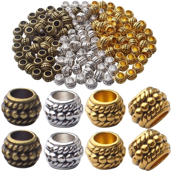 Aylifu Column Tube Spacer Beads, Vintage Alloy Rondelle Large Hole Beads for Diy Jewelry Making Crafting, Antique Gold/Silver/Bronze, 150 Pieces