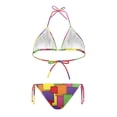thumbnail image 2 of HELLHERO Colorful Patchwork Print Two Piece Bikini Set Lightweight Halter Triangle Top Side Tie Bottom Ladies Bathing Suit Swimwear for Beach, 2 of 5