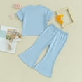 thumbnail image 3 of Bagilaanoe 2pcs Little Girl Pants Set Toddler Short Sleeve T-Shirts Tops + Flare Trousers 3T 4T 5T 6T 7T 8T Kids Summer Casual Clothes, 3 of 8