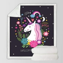 Unicorn Blanket Unicorn Throw Blankets for Girls Cute Unicorn Fleece Blanket for Women Unicorn Flower Fluffy Blanket Black Pink Sherpa Plush Blanket Throw for Kids Childrens Gifts (50"x60")