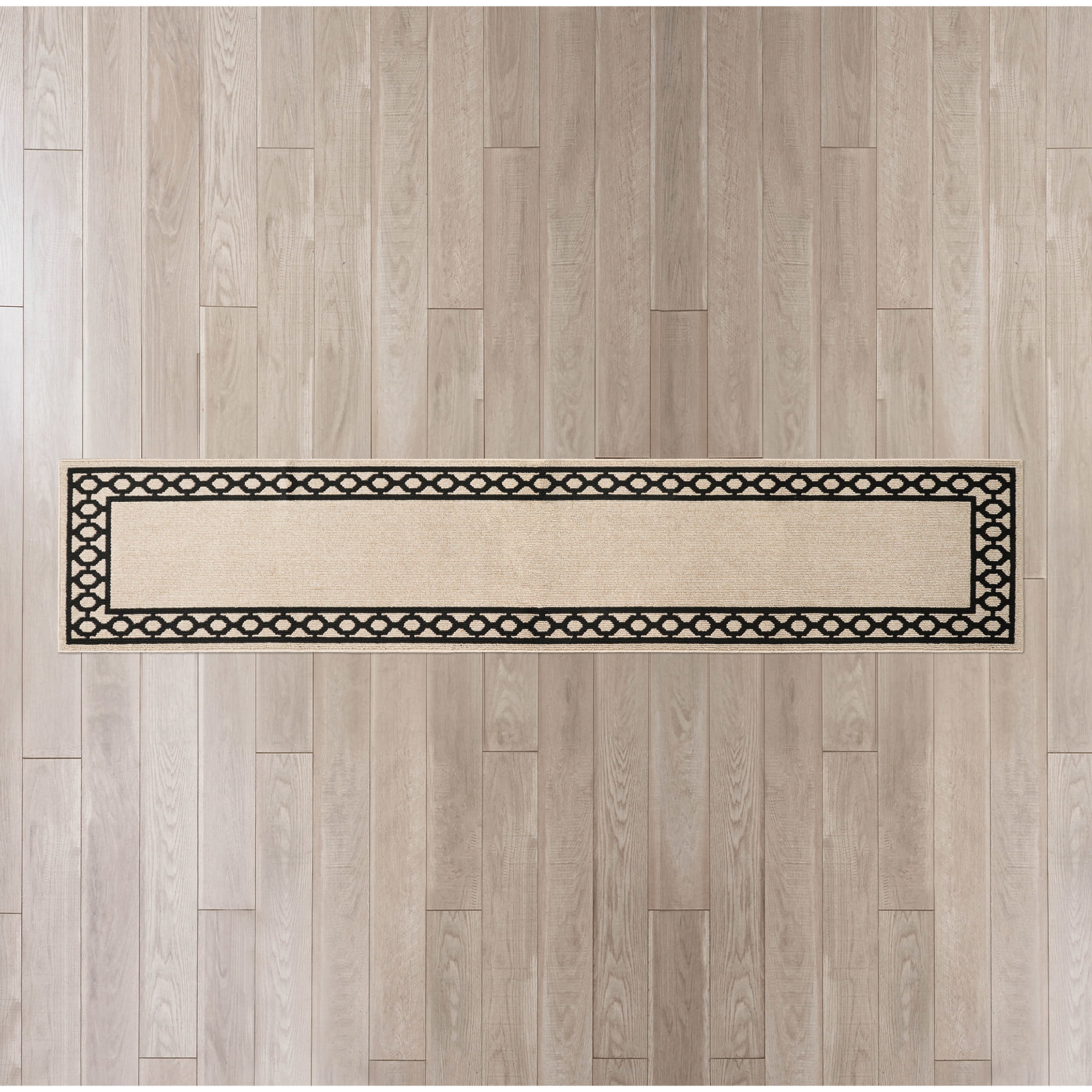 Washable Skid-Resistant Runner Rug, Trellis Border , Natural Twist and Black , 30 " x 120"