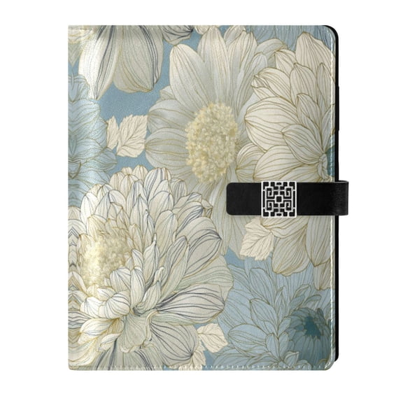 Leather Planner Leather Notebook Notebook Journal Binder Design Pen Pocket Design Convenient for Storage Cream White Illustrated Bloom
