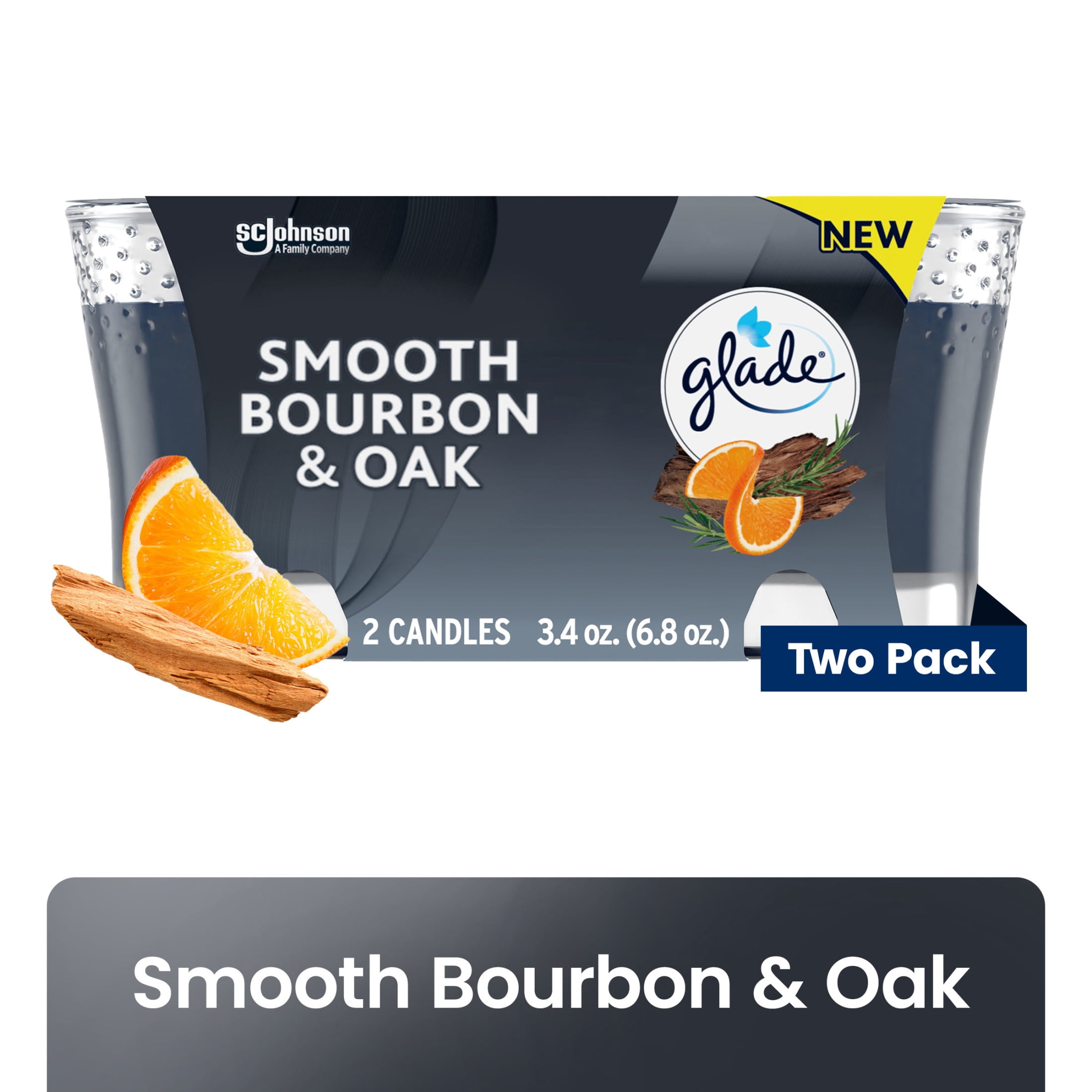 (3 pack) Glade Candle, Infused with Essential Oils, Smooth Bourbon & Oak Scent, 2 Count