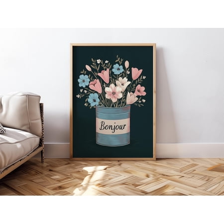 Bonjour Floral French Botanical Wall Art, Unframed Paper Print Size 8x12