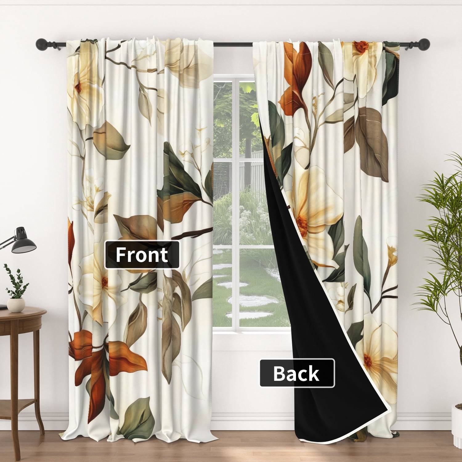 Lfeey Bedroom Blackout Curtains 63 Inches Long, Botanical Leaves Vintage Rod Pocket Window Drapes, Room Darkening, 2 Panels