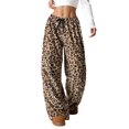 thumbnail image 2 of Pantalones de Pijama para Mujer, de Leopardo, Peludos, Estilo Y2K, de Cintura Alta, Bonitos. Marrón Ocre M, 2 of 10