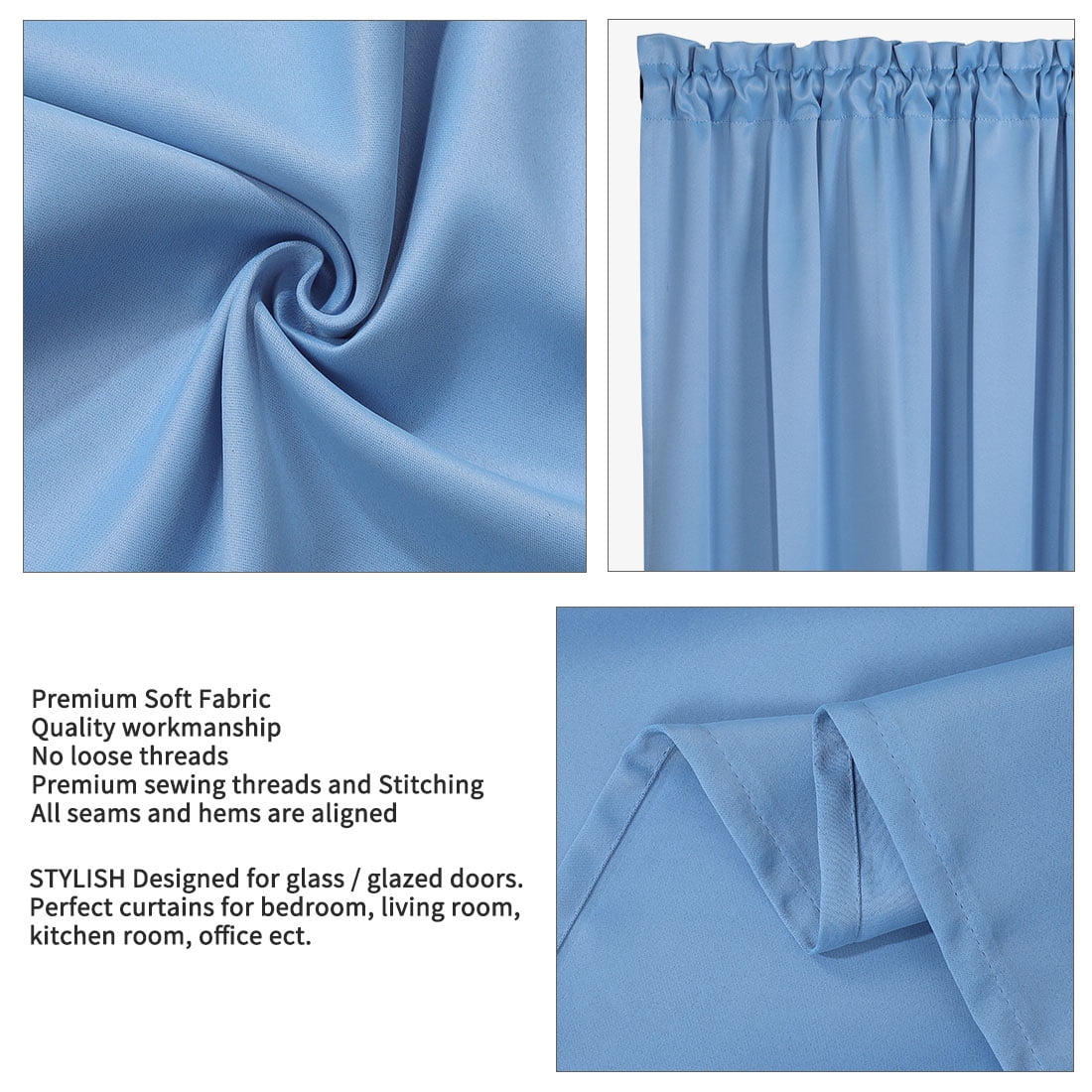 Unique Bargains Solid Window French Door Curtain Panel Sky Blue 25" x 40"