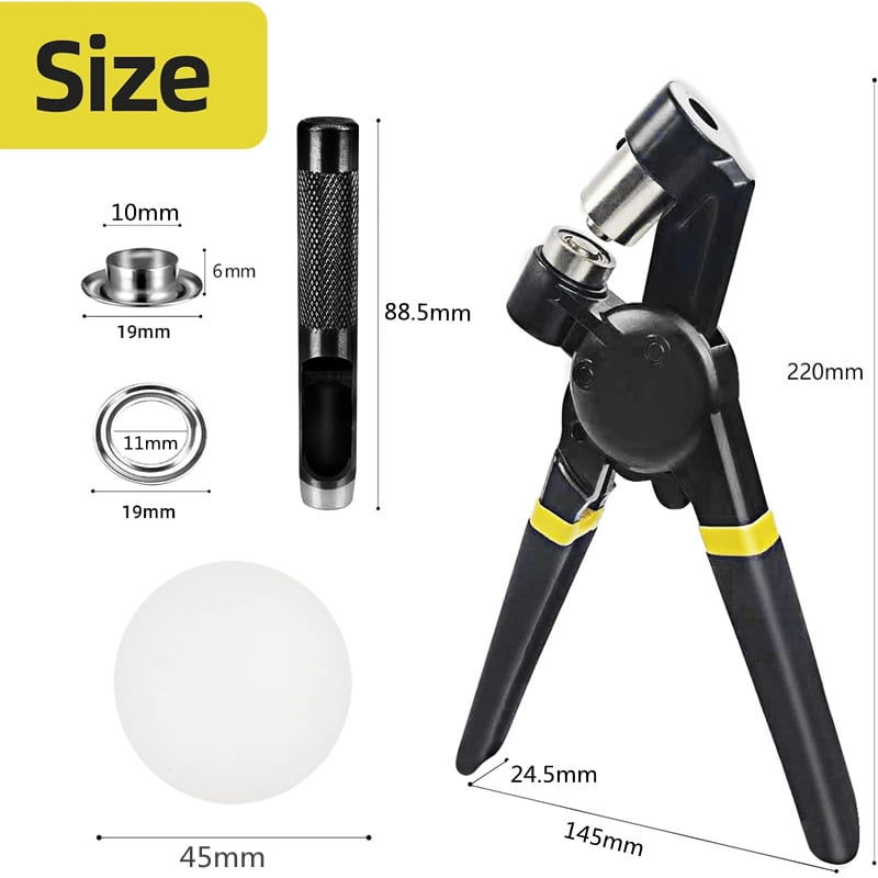 Heavy Duty Grommet Tool Kit 10mm Size Handheld Eyelet Tool Plier Rivet Press Silver Grommets for Tarp Leather Fabric