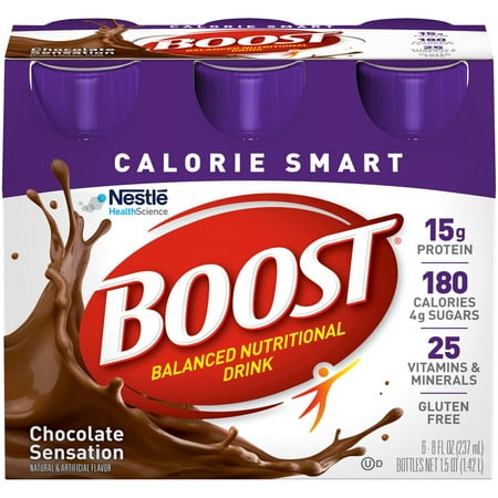 Boost Calorie Smart Balanced Nutritional, Rich Chocolate, 8 fl oz Bottle, 6 (Best Calorie Foods For Weight Gain)