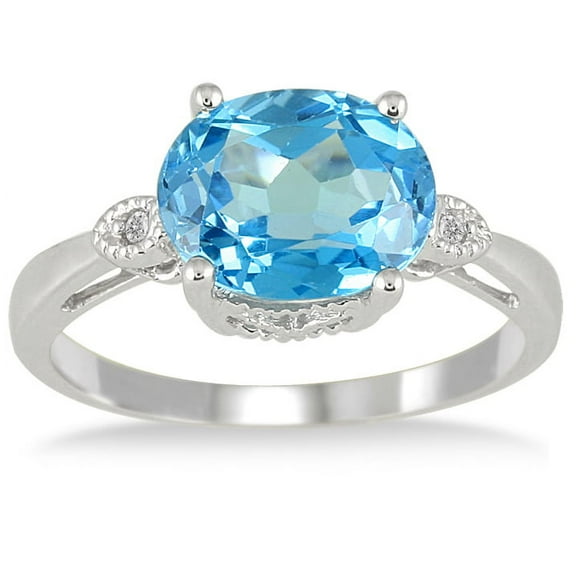 SZUL Women's 3 1/2 Carat Blue Topaz and Diamond Ring in 10K White Gold