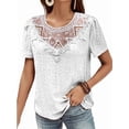 thumbnail image 2 of Women'S Short Sleeve Tunic Tank Tops Casual Lace Shirt Blouses White L, 2 of 9