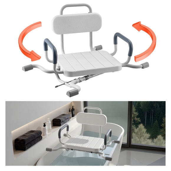 VEVOR Swivel Shower Chair with Arms and Back, 220 lbs Heavy Duty Bench Seat for Inside Shower Stall and Bathtub Mounting, Bathroom Bath Tub Seat for Adults, Seniors, Handicap, Elderly and Disabled