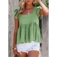 thumbnail image 6 of Women'S Casual Square Neck Ruffle Cap Sleeve Peplum Babydoll Blouse Tank Top Green S, 6 of 9