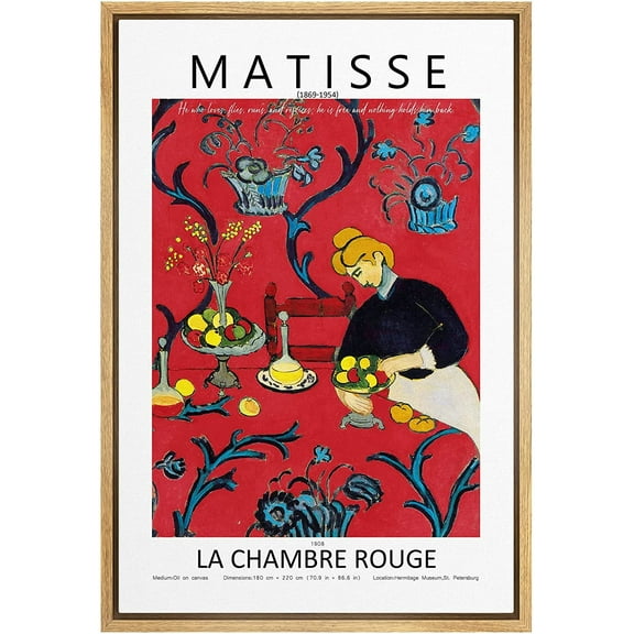 PixonSign Framed Canvas Print Wall Art Henri Matisse The Red Flower Room Nature Wilderness Illustrations Fine Art Rustic Scenic Relax/Calm Colorful for Living Room, Bedroom, Office - 16"x24" Natural