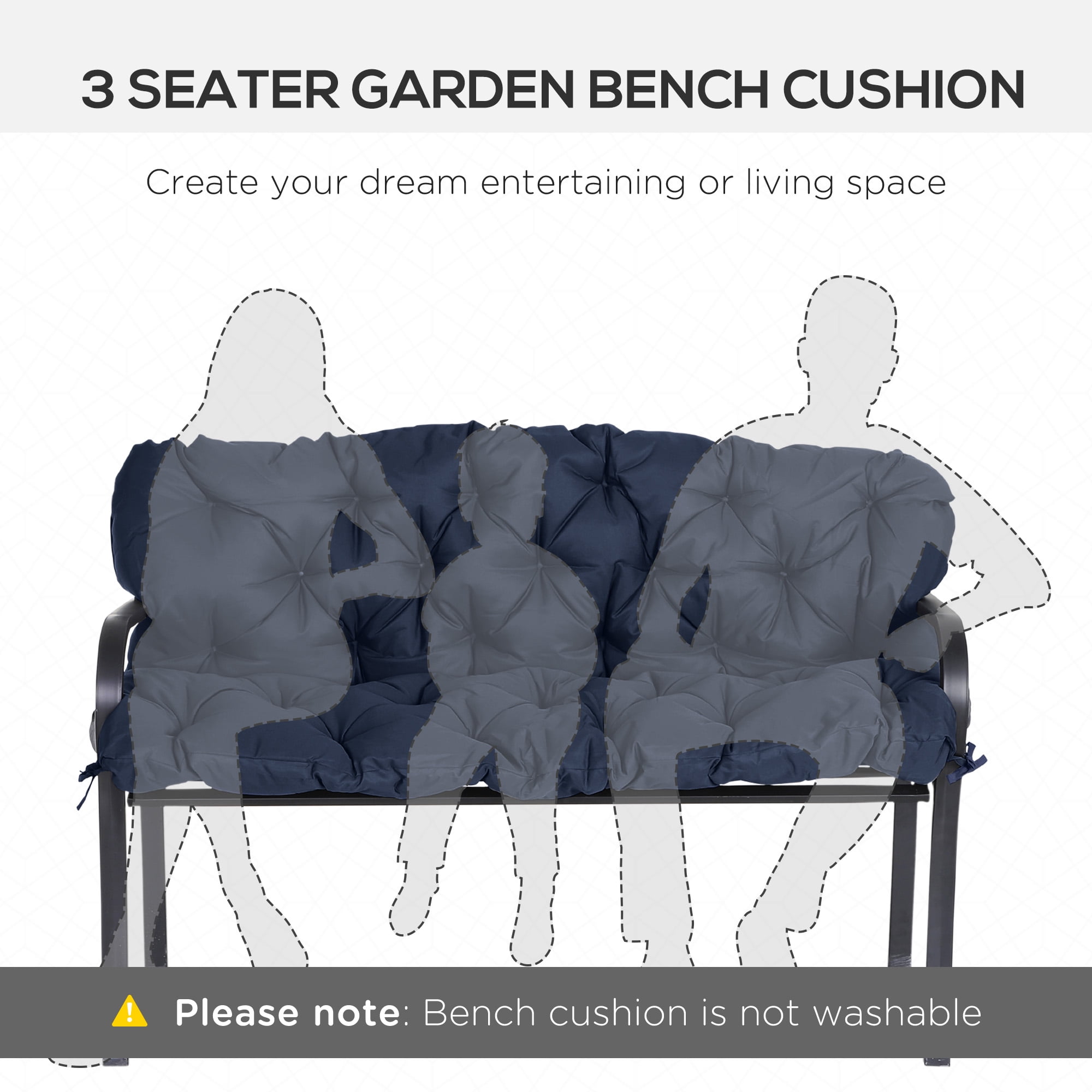 Alvantor Bench Chair Cushion 3-Seater Patio Cushions with Backrest for Swing Chair, Patio Sofa, 59" x 38" Dark Blue