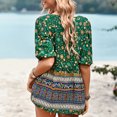 thumbnail image 4 of Camiseta holgada de verano con cuello en V y mangas abullonadas con estampado especial para mujer, 4 of 6