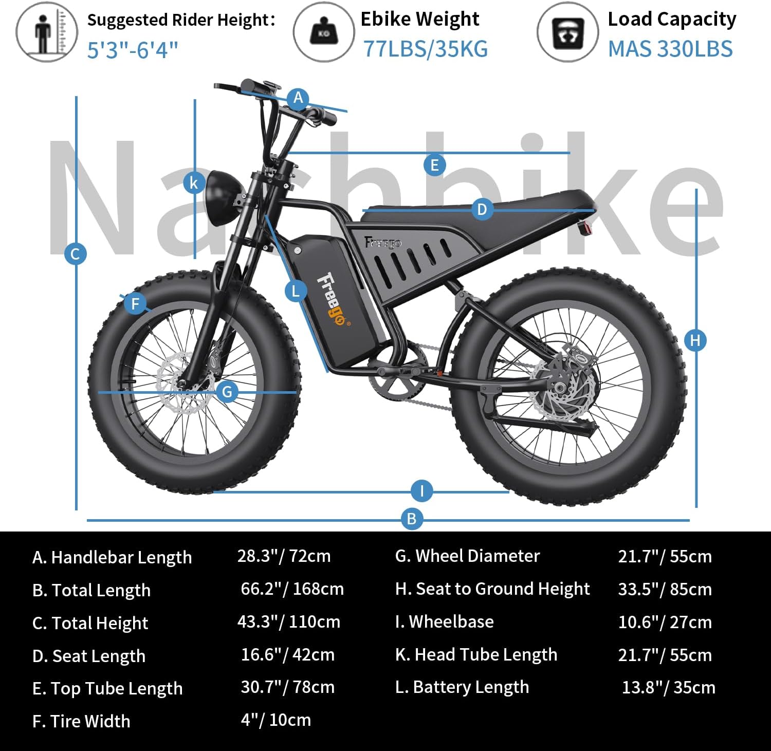 Freego 20" Electric Fat Tire Mountain Bicycle for Adults, 1400W