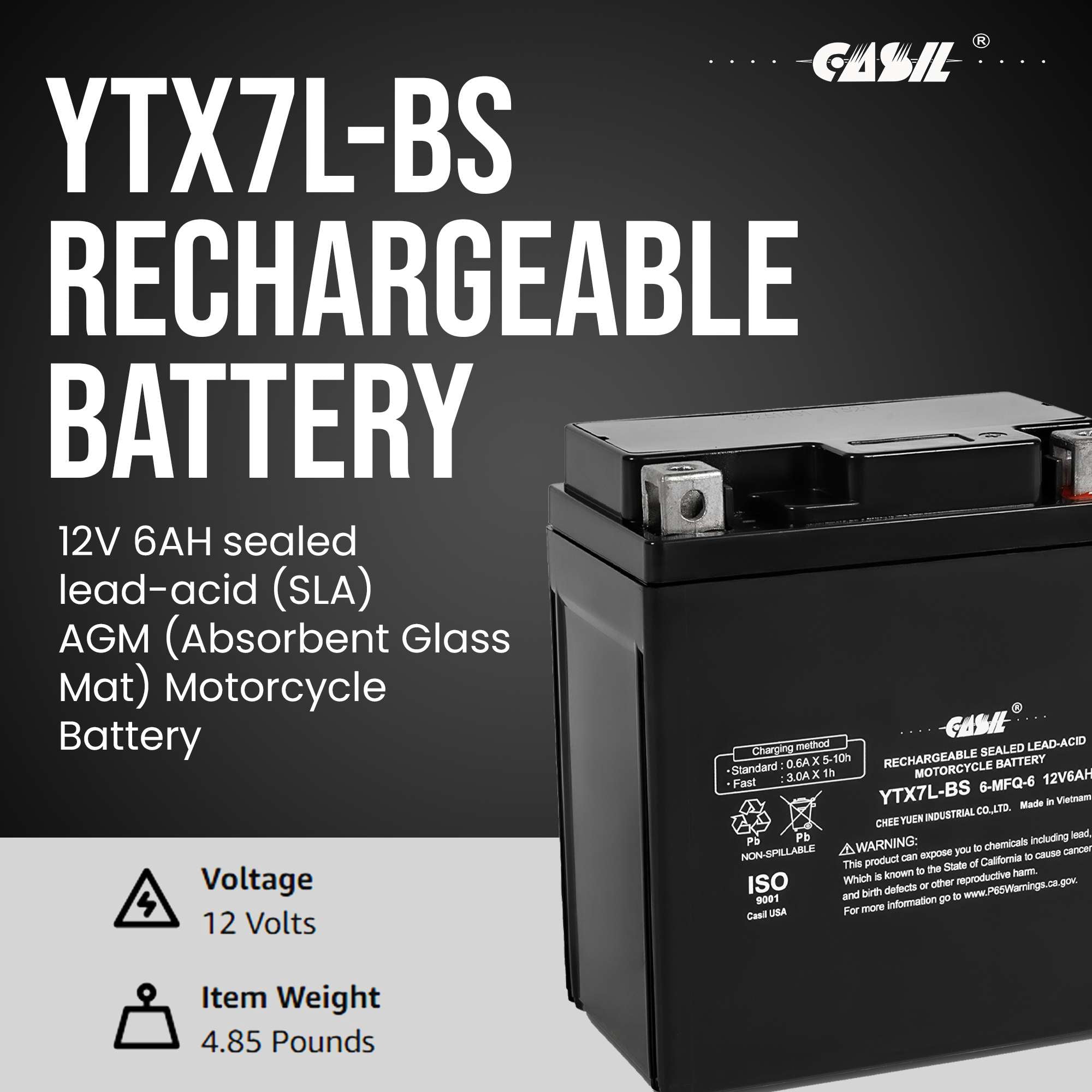 YTX7L-BS, GTX7L-BS, FTX7L-BS, PTX7L-BS Replacement Battery 140cca High Performance WP7L-BS Sealed AGM for Kawasaki, Suzuki, Honda, KTM, Yamaha, Aprilia, ATK, Bimota Motorcycle, Scooter