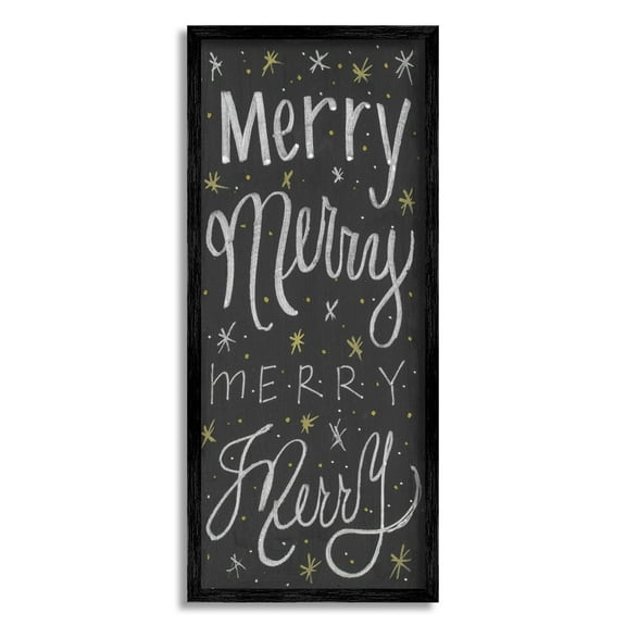Stupell Industries Festive Merry Chalk Style Typography Chistmas Stars Traditional Painting Black Framed Art Print Wall Art, 13 x 30, Design by Sd Graphics Studio