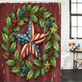 thumbnail image 3 of Shower Curtain Bathroom Set July 4th Retro American Star Waterproof Fabric Shower Curtains with Grommets&Hooks, Country Star Berry Leaf Wreath Privacy Bath Curtain for Bathtub 60x72in, 3 of 9