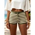 thumbnail image 3 of LMLYSoH Women's Stripe Knit Lounge Shorts Slim Fit Summer Bottoms Adjustable Drawstring Elastic Waist Casual Short Pants, 3 of 8