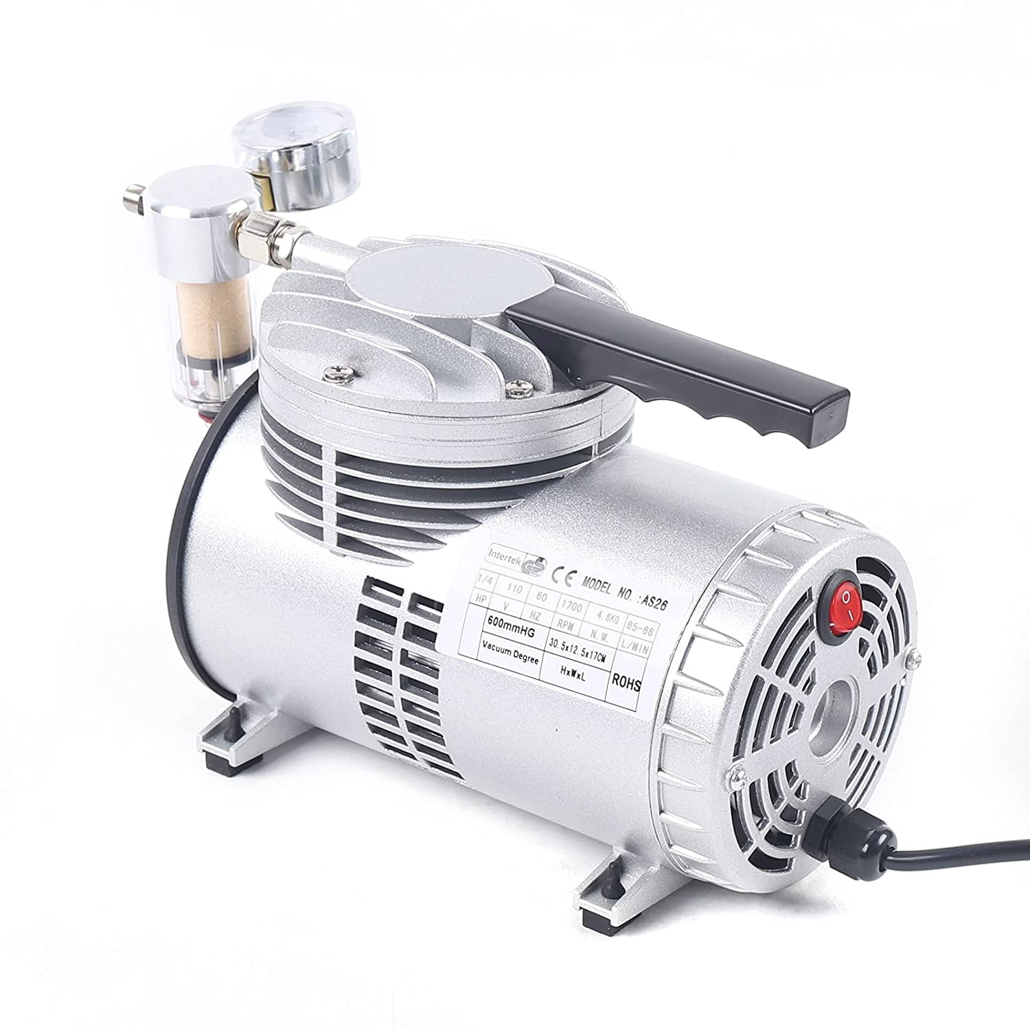 FETCOI Oilless Diaphragm Vacuum Pump 20-23L/min Lab Oil Free Mute Vacuum Pump 1 / 6HP Quiet High Vacuum Piston Compressor (110V US Plug)