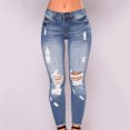 thumbnail image 2 of Viikei Womens Pants Clearance Plus Size Pants Pockets Button Mid Waist Skinny Ripped Jeans Hole Denim, 2 of 7