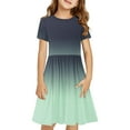 thumbnail image 2 of Spazoro Kids Girls A Line Dresses, Solid Color Stretchy Wrinkle New Style Short Sleeve Princess Dress for Child Girls Green Size 5 T, 2 of 7