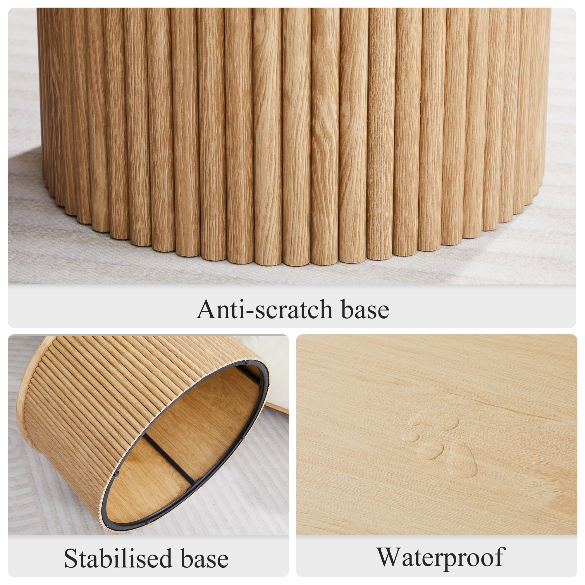 Wirrytor Round Coffee Table Sets 2 Pieces, Wood Fluted Coffee Table with Storage, for Living Room Bedroom, Apartment(Nature)