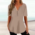 thumbnail image 2 of QATAINLAV Oversized Tshirts for Women Loose Fit Summer Beach Tops Solid Casual Short Sleeve Tees Shirts Casual Button V Neck Henley Shirt Khaki XL Mothers Day Gifts, 2 of 7