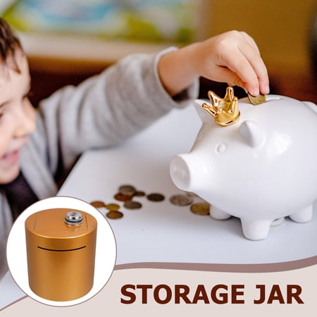 LOLIPPYY Metal Money Box for Adults Golden Cylinder Coin Bank Home Storage Container