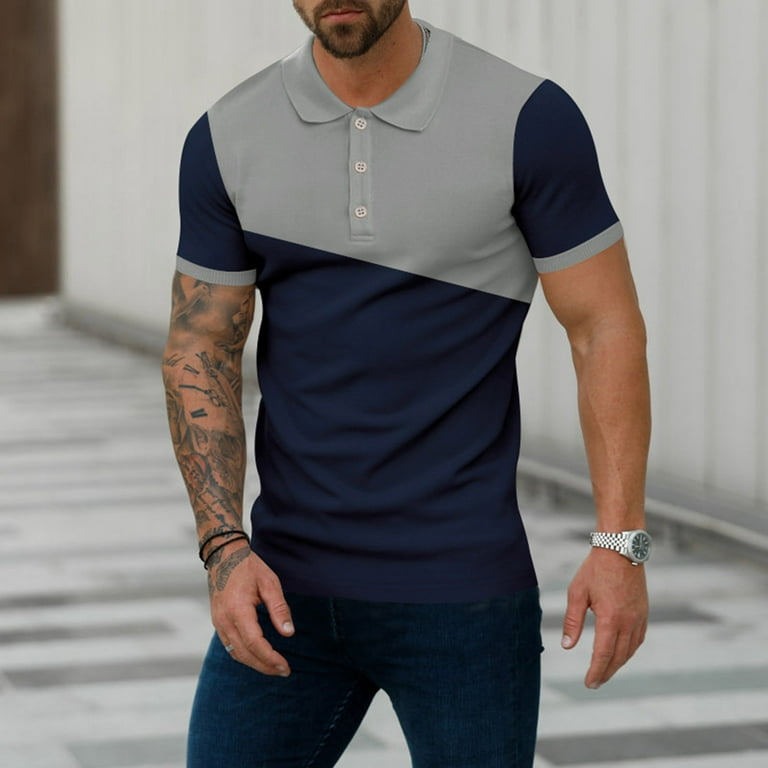  Polo Shirt Men's Silk Summer Fashion Embroidered Button  Printing Breathable Short Sleeve Blue M : Clothing, Shoes & Jewelry