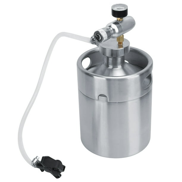 CNMF Beer Barrel,2L 304 Stainless Steel Beer Keg Spear Tap Pressure Gauge Set With Screw,Silver