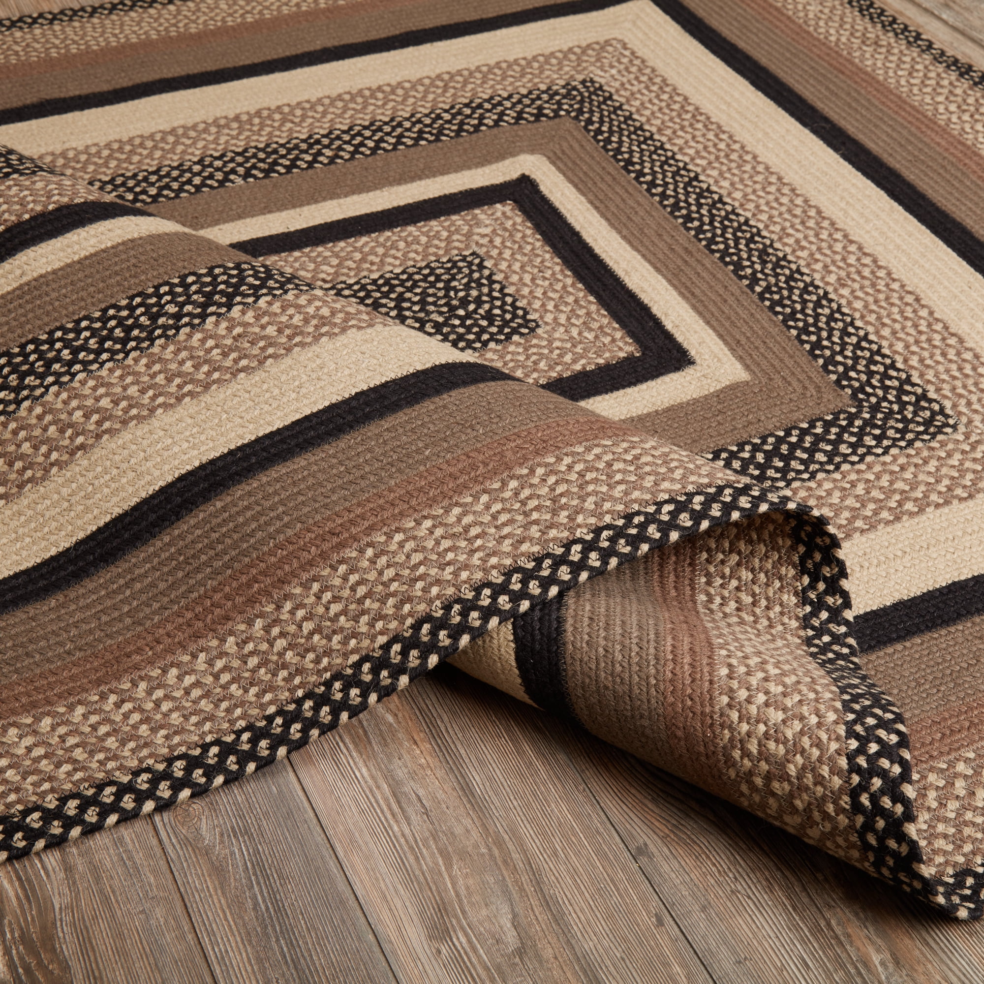 VHC Brands Jute Area Rug with Non-Skid Pad, Rectangular, Black & Tan, 60x96