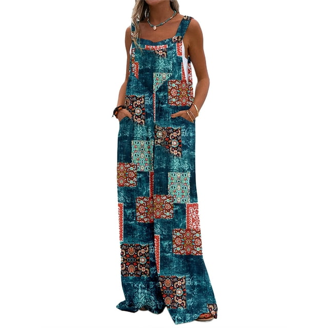 Lucakuins, mono largo de verano para mujer, Color sólido/teñido anudado/estampado de patrón, sin mangas, mono con tirantes finos, pantalones con tirantes informales Lucakuins moda