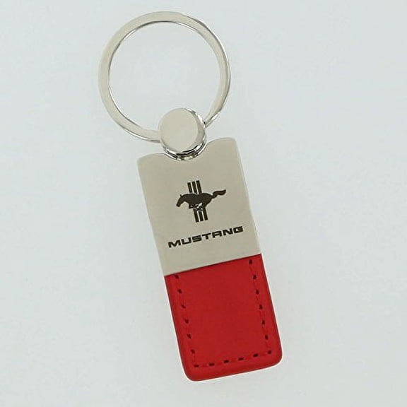 Ford Mustang Tri-Bar Keychain & Keyring - Duo Premium Red Leather