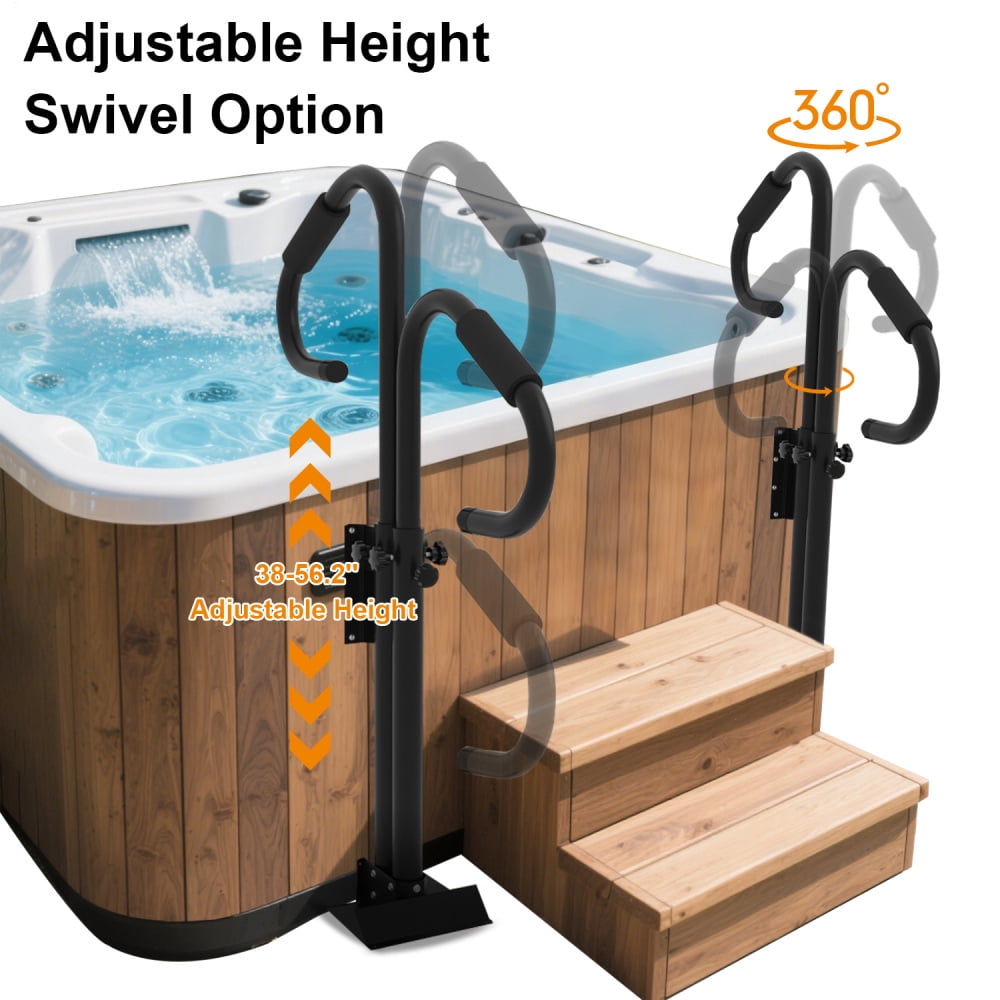 360° Hot Tub Handrail Spa Side Hand Rail, Two-Way Adjustable Height W/ Slide-Under Mount Base for Indoor Outdoor Bathtub Pool