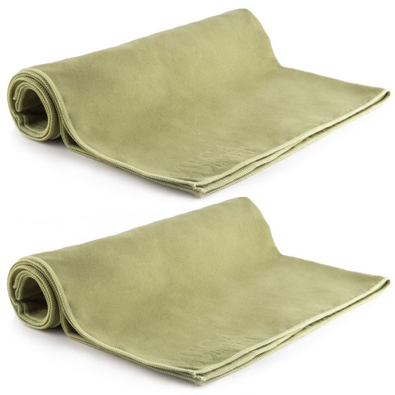 MEGALOVEMART Set of 2 Super Absorbent 20" x 40" Suede Non Slip Microfiber Sports, Gym & Outdoor Towels - Green
