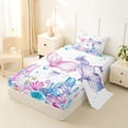 thumbnail image 2 of Feelyou Watercolor Mermaid Tails Twin Sheet Sets for Girls, Jellyfish Starfish Marine Wildlife Bedding, Pink White, 3-Piece, 2 of 5