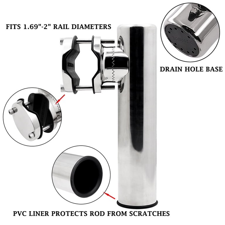 clamp on fishing rod holders pvc Geloo Heavy Duty Fishing Rod Holder for Boats Stainless Steel Marine Clamp-on  Rod Holder for 2 inch Boat Railing