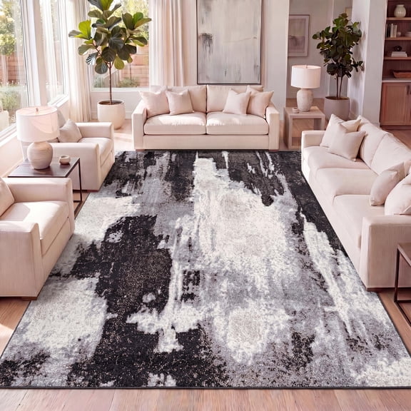 JONATHAN Y SUPERSOFT 8 x 10 Area Rug, Zoe Bohemian Abstract Marble - Charcoal/Cream, SEU302C-8