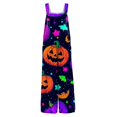 thumbnail image 4 of EANJE Halloween Overalls for Women, Sleeveless Spaghetti Strap Jumpsuit with Pockets, Print Wide Leg Baggy Romper, Adjustable Straps Fall Holiday Party Outfit Multicolor S, 4 of 6