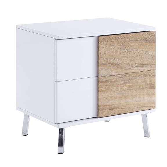 JERFIT Modern White High Gloss End Table with Drawers, Small Nightstand for Bedroom, Contemporary Sofa Side Table with Storage