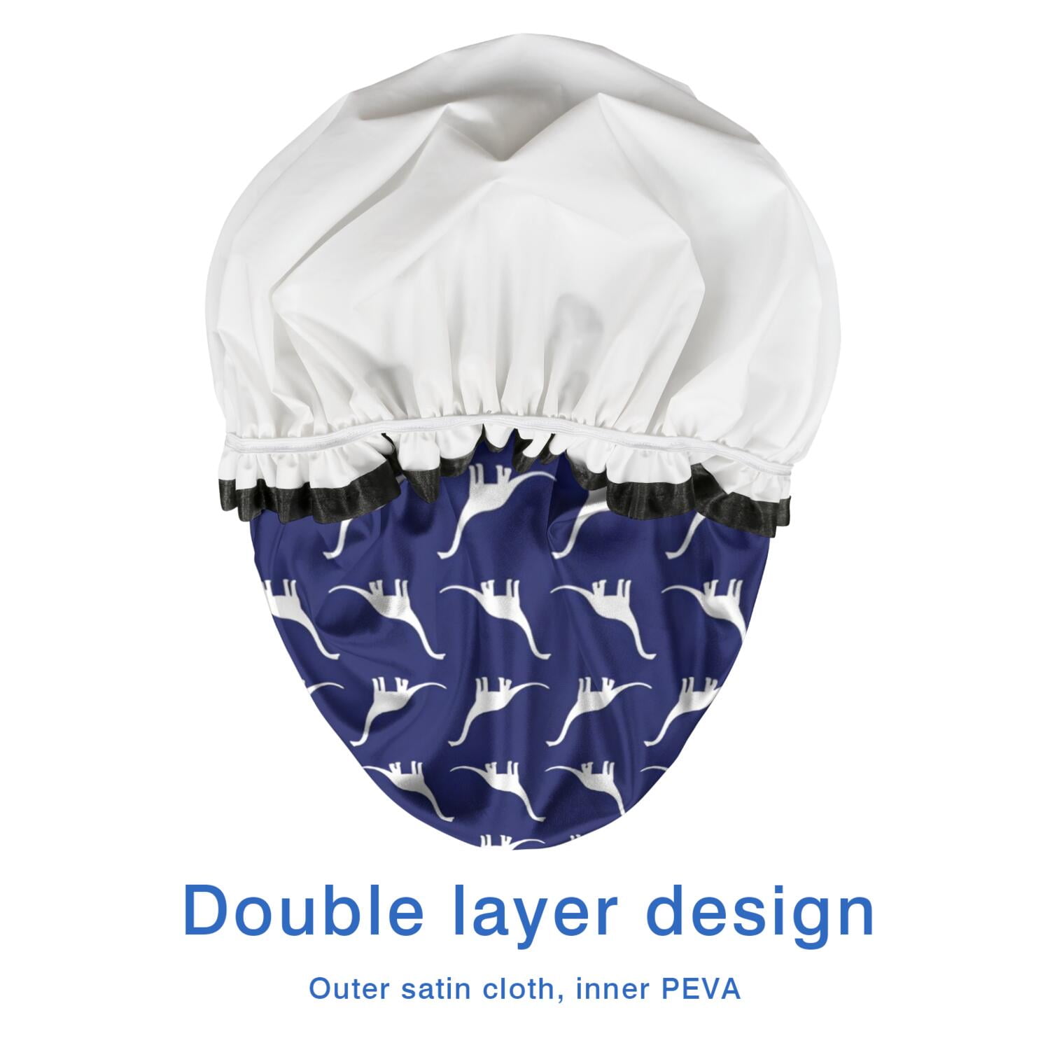Shower Caps,DarkBlue White Dinosaurs Silhouettes Pattern Waterproof Shower Cap for Women 4 Pieces,Double Reusable Hair Cover for Shower PEVA Elastic Stretch Hem