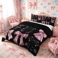 thumbnail image 2 of Meiyoeat Coquette Satin Bow Knot Bedding, Girly Lace Bow Pattern Duvet Cover Full, Pink Black,3pcs,No Comforter,Black Reversible, 2 of 6