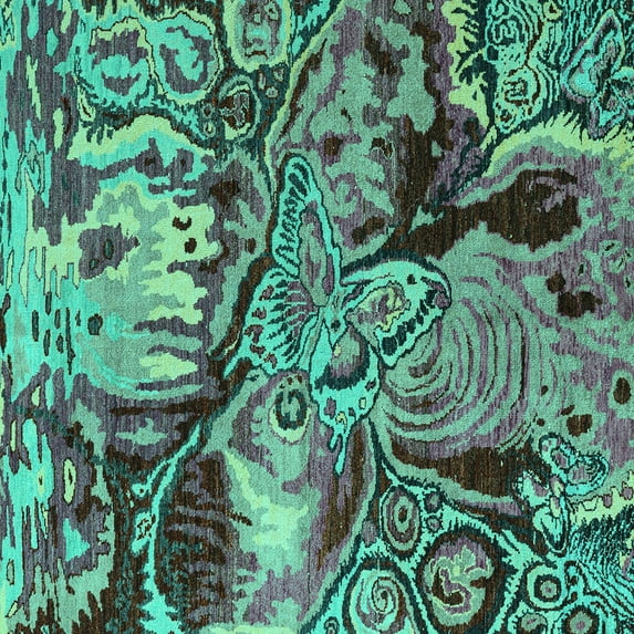 Ahgly Company Machine Washable Indoor Square Abstract Turquoise Blue Modern Area Rugs, 8' Square